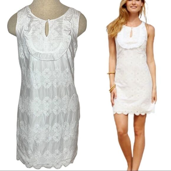 Vineyard Vines White Eyelet Ruffle Shift Dress 00 - Picture 1 of 12